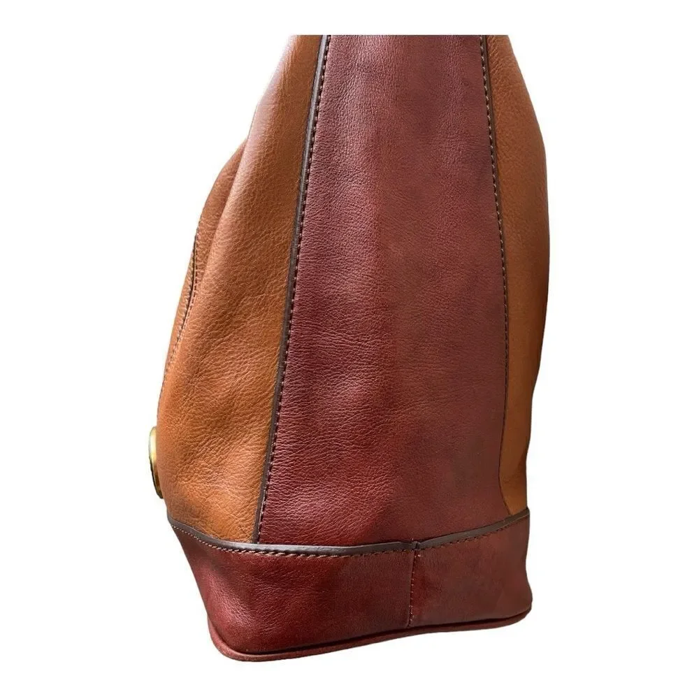 Fossil vintage reissue brown leather hobo bag brass zipper hardware tote shopper